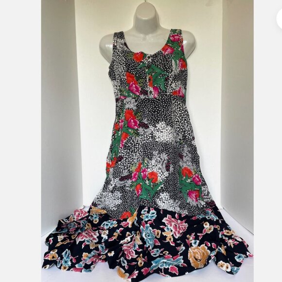 Anthropologie Midi Dress 2 Sleeveless Floral A-Line V-Neck Asymmetric Hem Spring - Picture 3 of 12